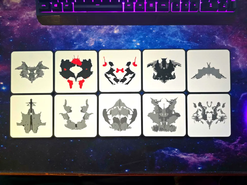Rorschach Inkblot Coaster Set with Holder - Free 3D Print Model ...
