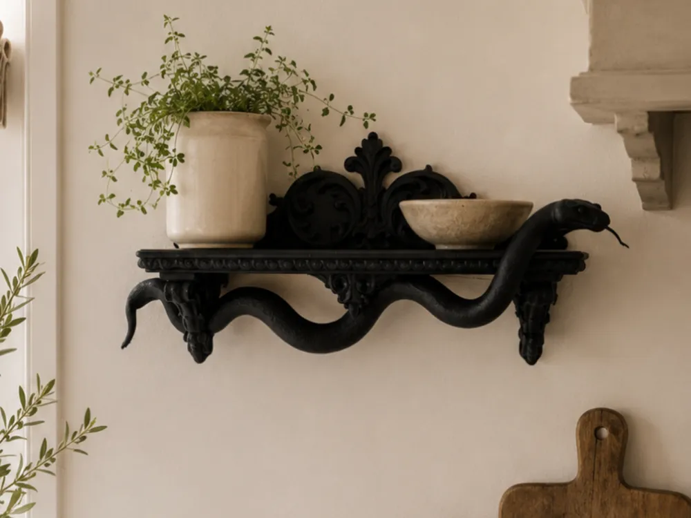 Estante o repisa: Gothic Snake Wall Shelf – Baroque Serpent Decor. Referencia del modelo original.