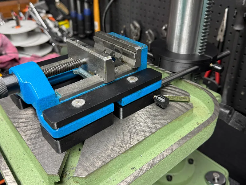 Pillar drill support collar and vice grip