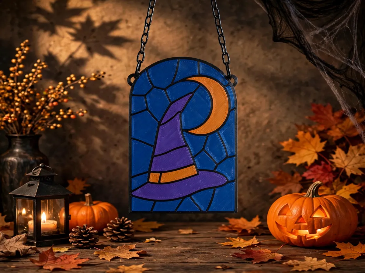 Halloween Witch Hat Stained Glass - Free 3D Print Model - MakerWorld