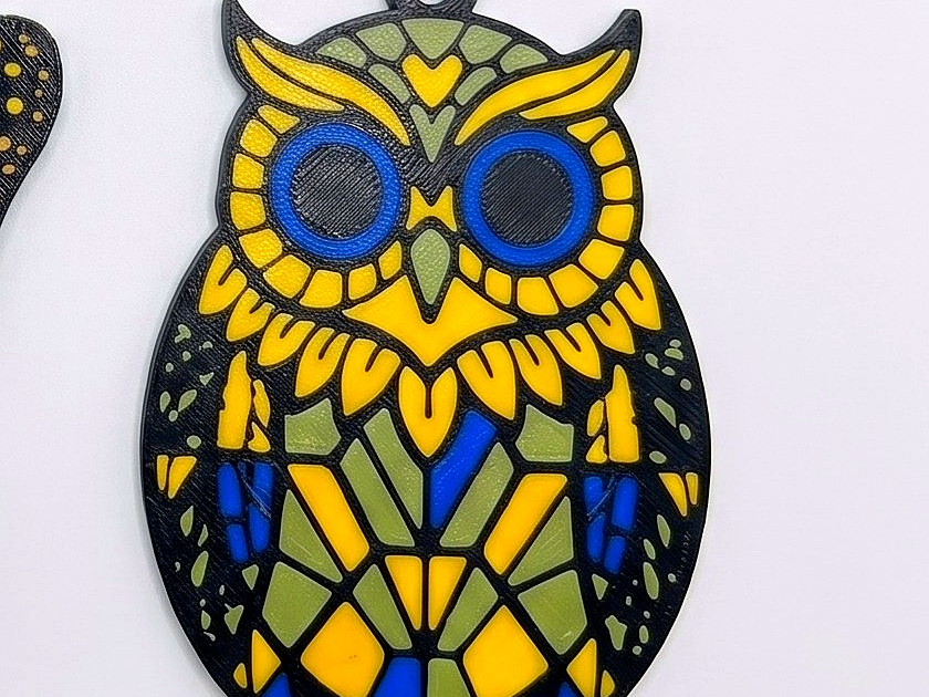 Owl Suncatcher Wind Spinner — Stained-Glass