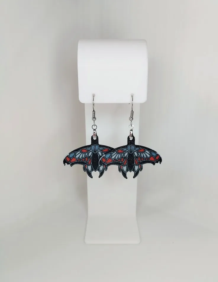 Moth Earrings – Stained Glass Style 3D Print view 2