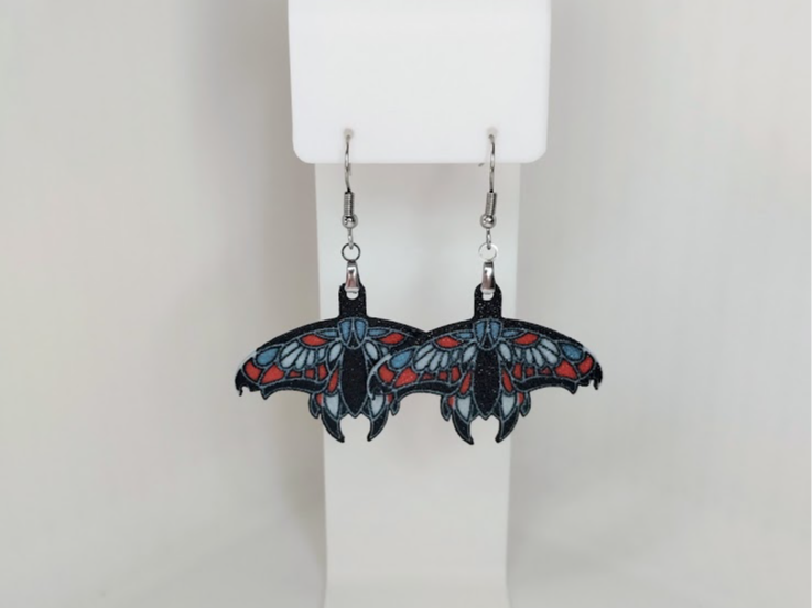Moth Earrings – Stained Glass Style 3D Print