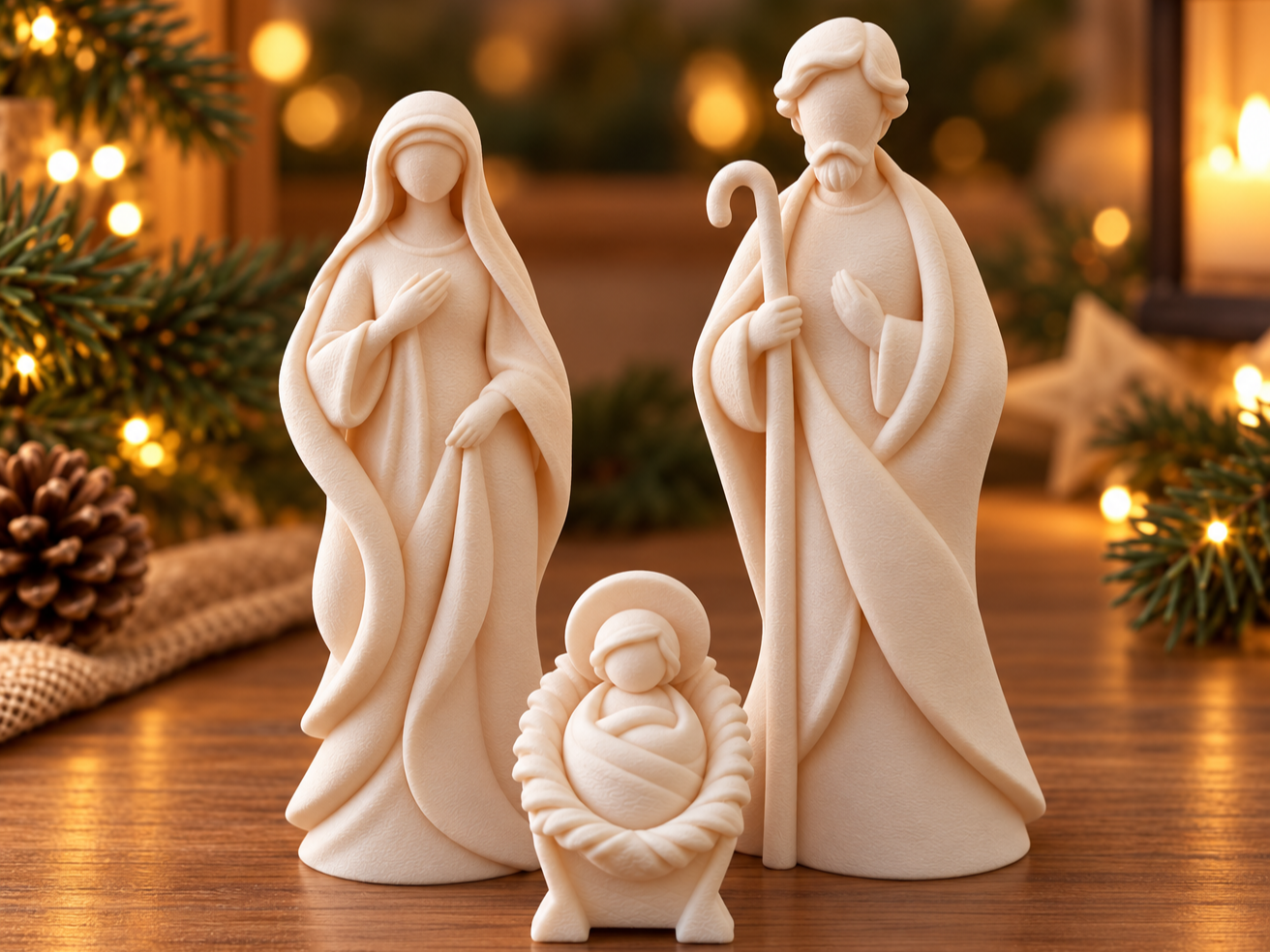 Minimalist Nativity Set –Mary, Joseph & Baby Jesus - 1