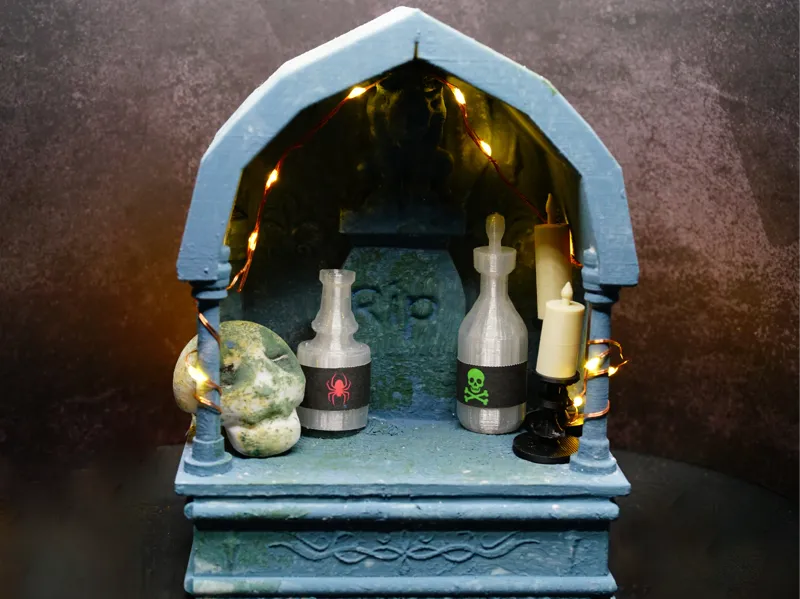 Tiny Spooky Shrine with Gargoyle and Potions