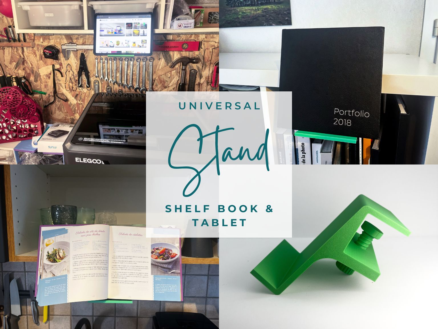 Universal bookshelf stand for book and tablet