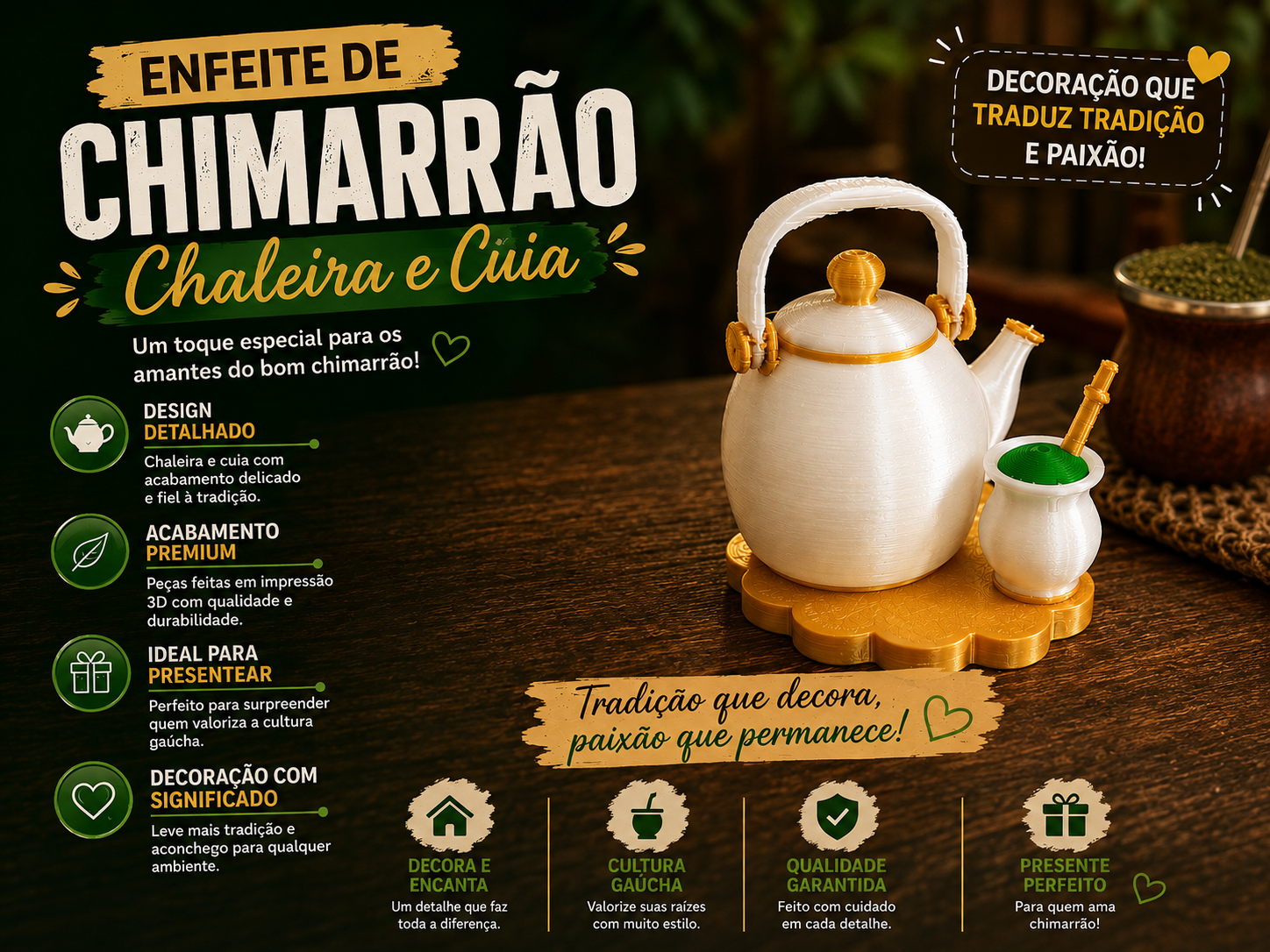Enfeite de Chimarrão – Chaleira e Cuia Rústico 3D model