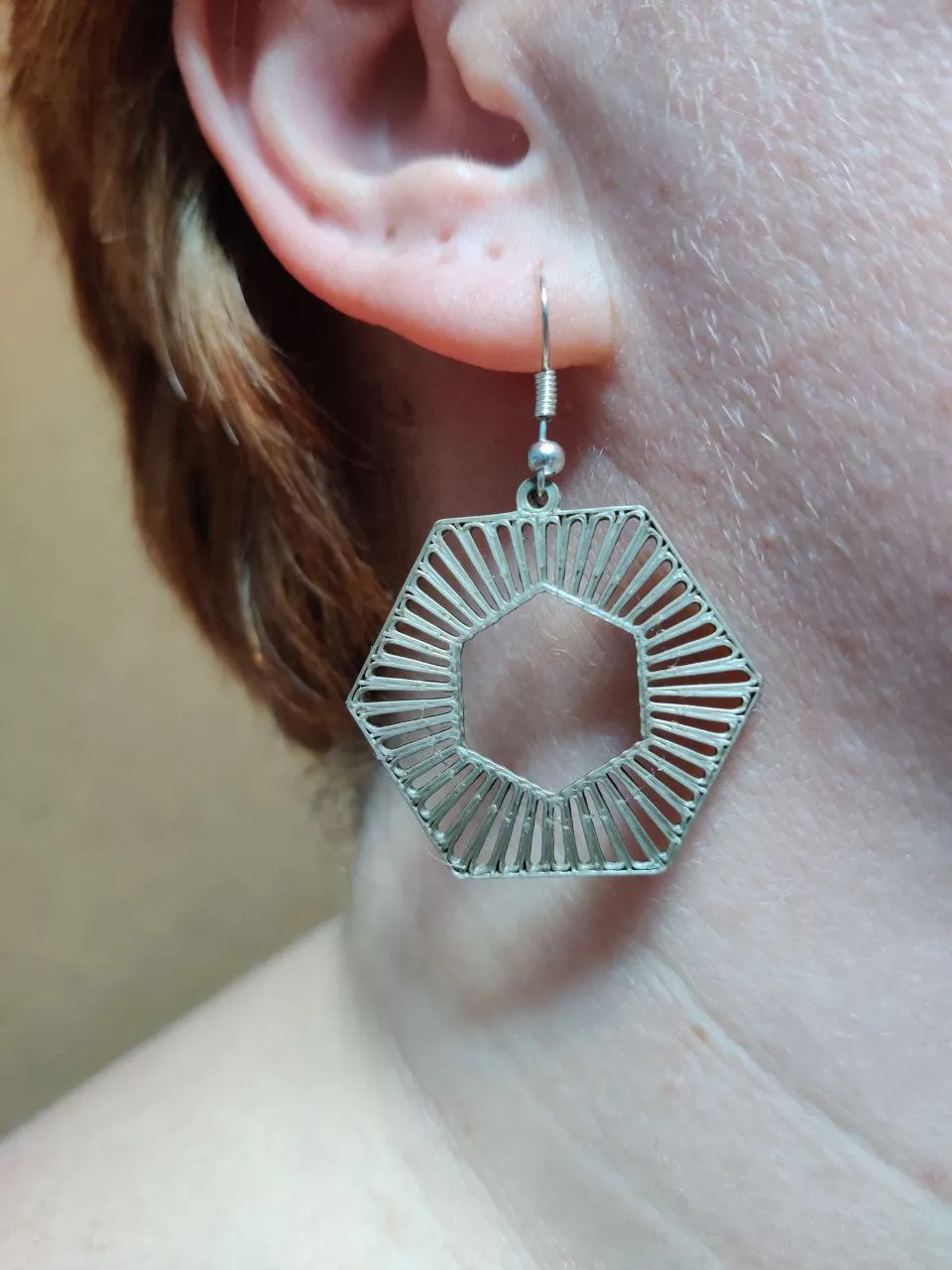 Radiant Hexagon Line Earrings view 3