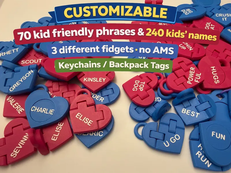 Valentine's Customizable Fidget Keychain Hearts