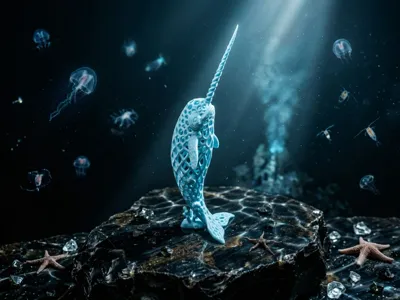 Voronoi Narwhal on Coral Base