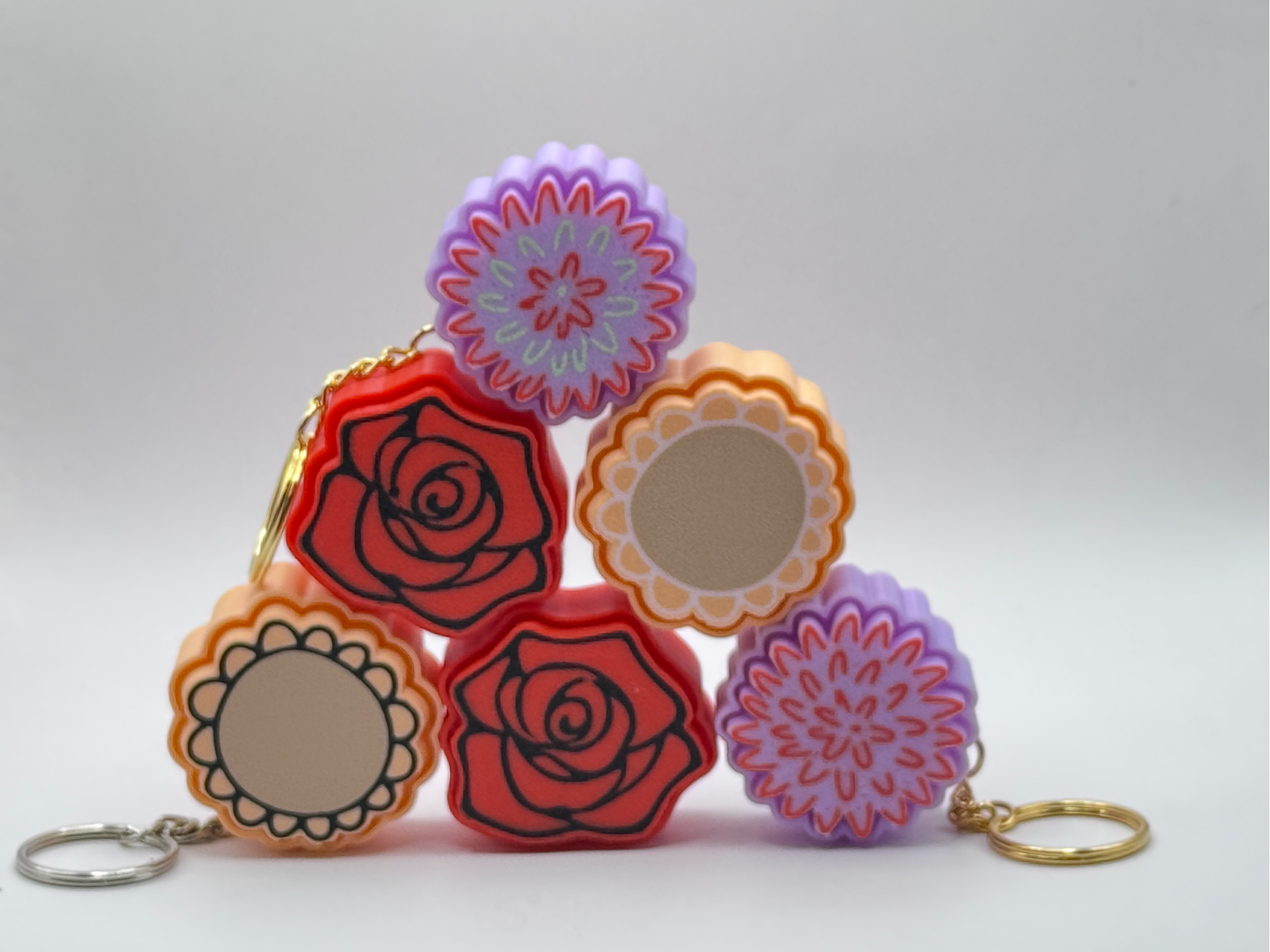 Flowers set of 3 fidget clickers + keychain base