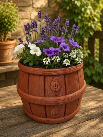 Maceta decorativa: Rustic Wooden Barrel Planter — vista de referencia 2