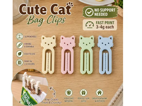 Clip o pieza de sujeción: Cat Kitty Cute Animal Bag Clips – Paper Clip Fast — referencia de MakerWorld
