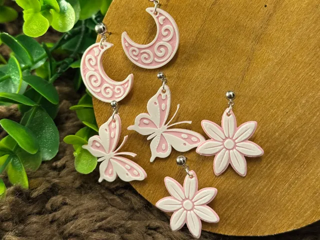 Butterfly, Moon and Flower Earrings