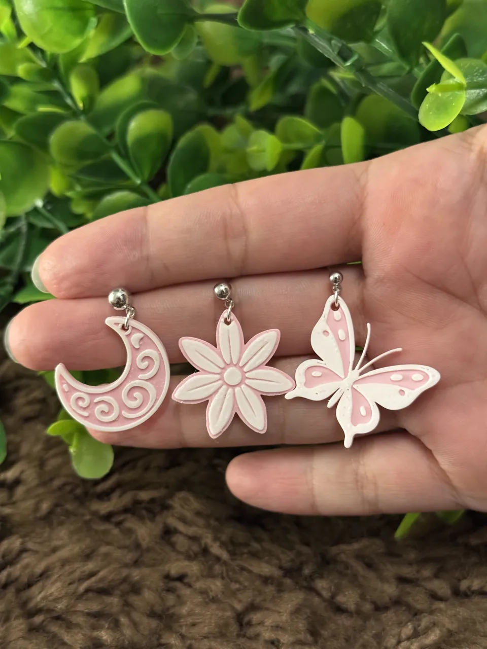 Butterfly, Moon and Flower Earrings view 2