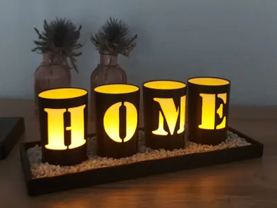 Modern Tealight "HOME" with Tray
