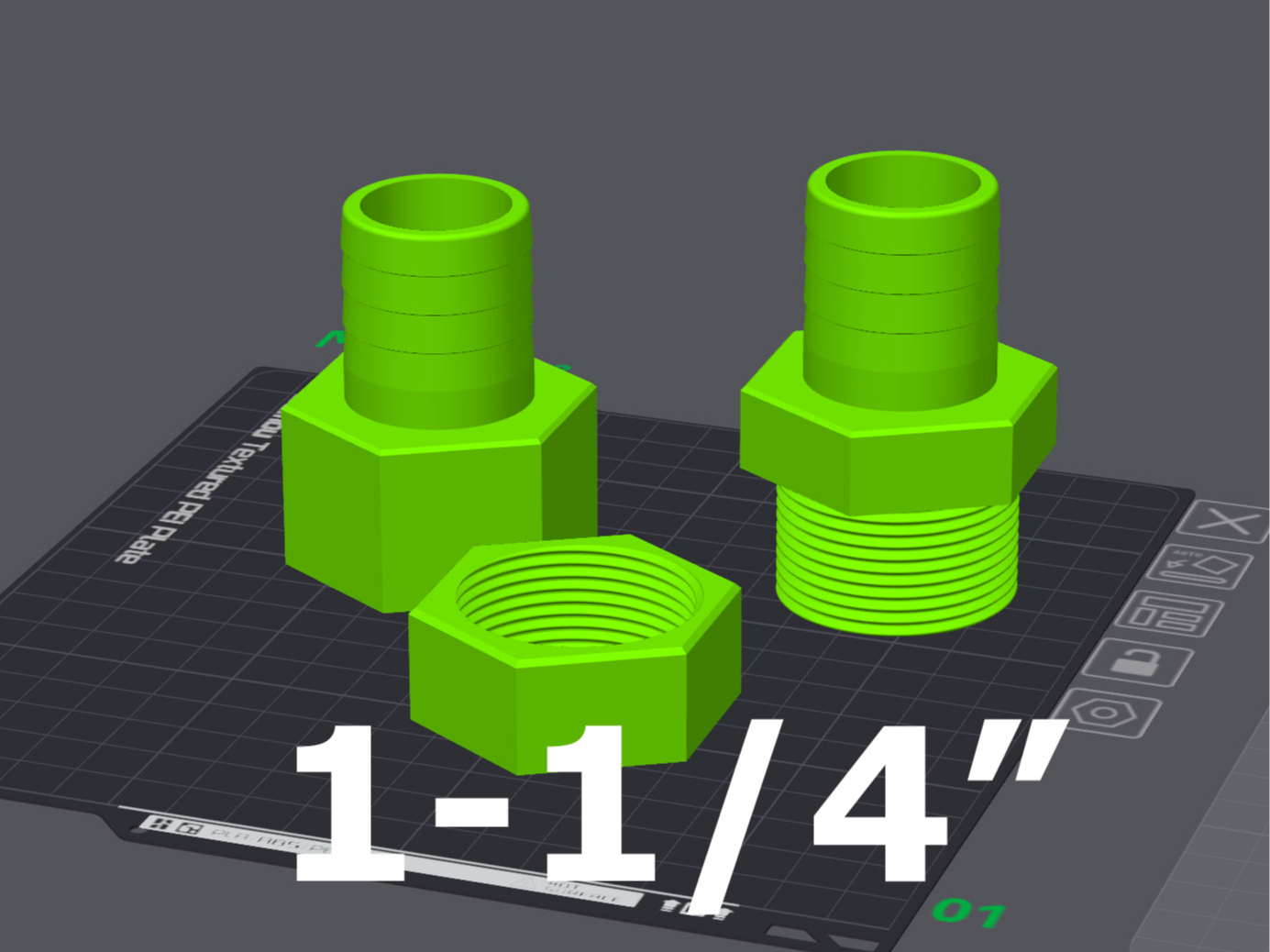 1-1/4 Pipe Thread to 1-1/4 Hose Barb + Nut