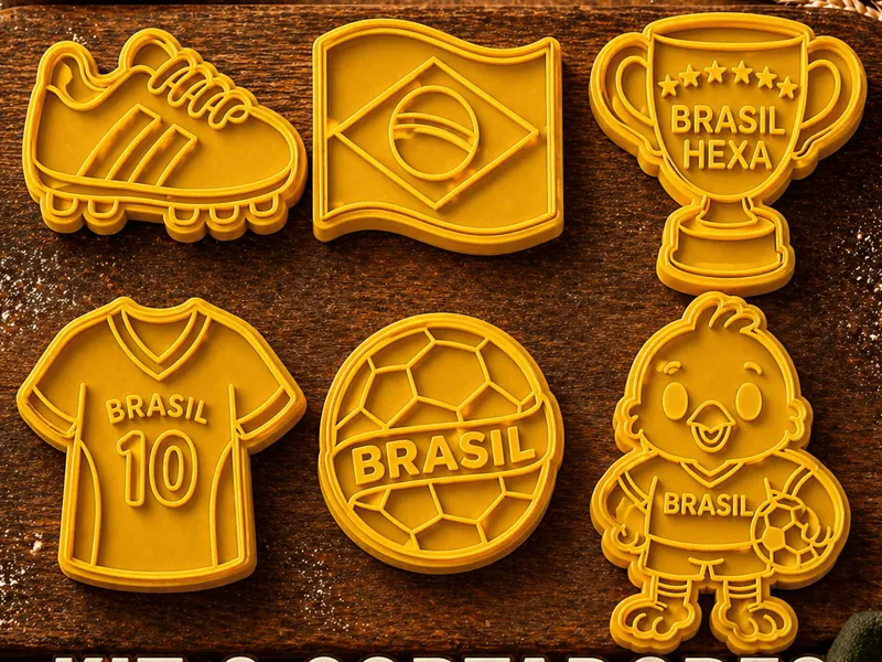 Cortador de Biscoito-Brasil Copa 6 Modelos+Puxador