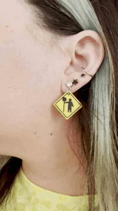Flagger Ahead Sign Earring view 3
