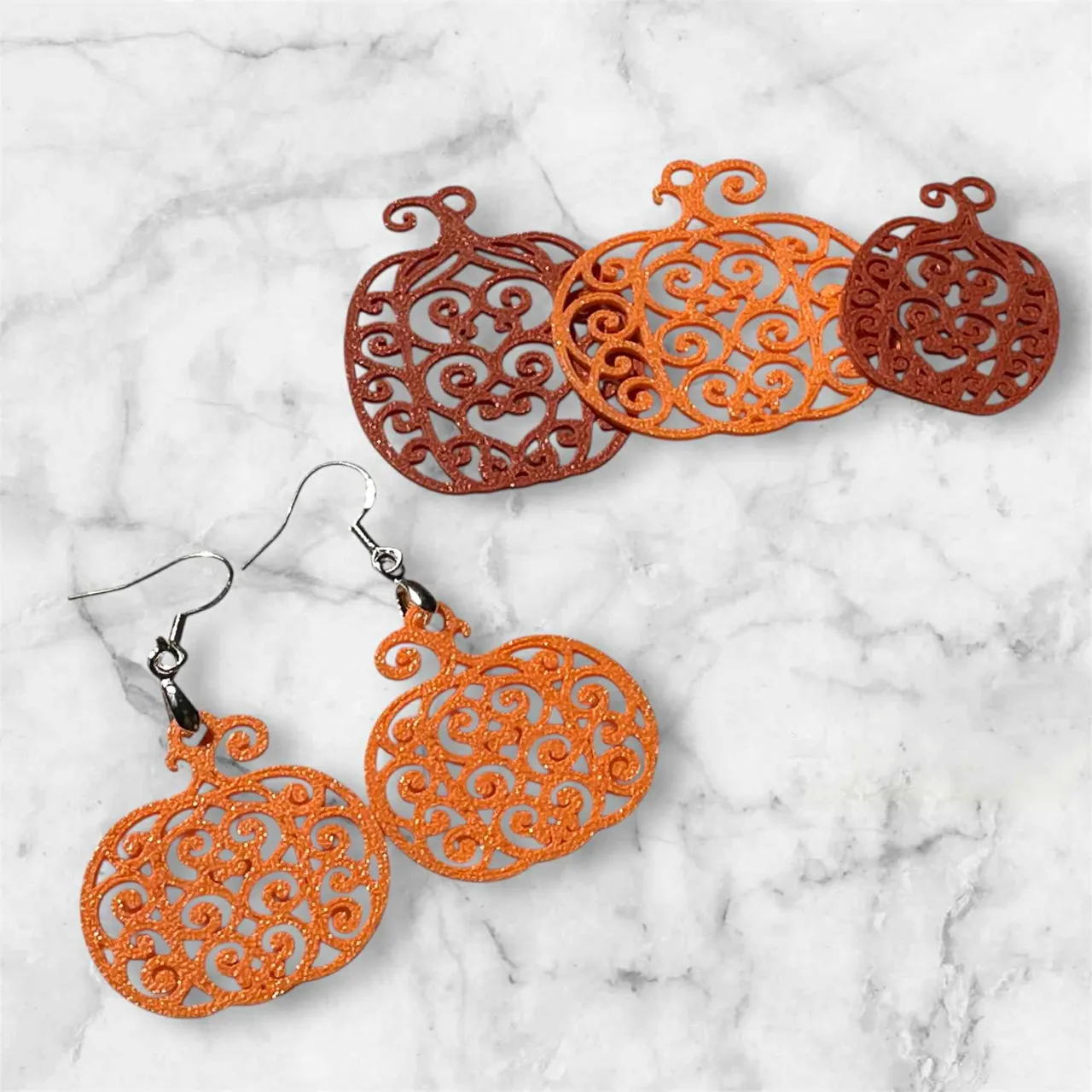 BOHO Pumpkin Earrings Filagree 4 different sizes view 2