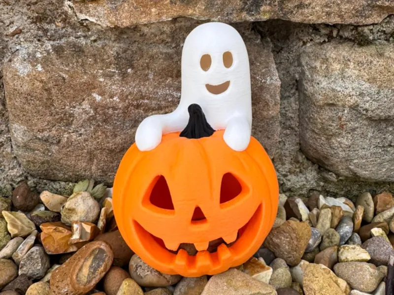 Halloween Pumpkin Ghost LED Tea Light Holder