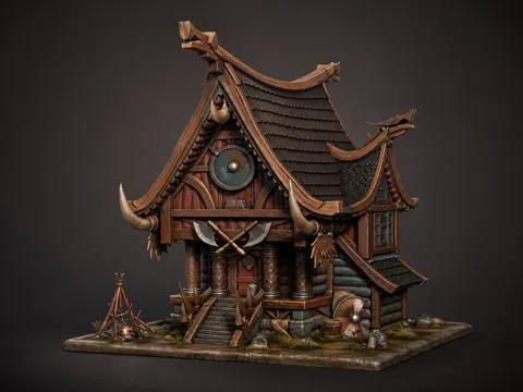Escenografía en miniatura: Epic Viking House–Fantasy Nordic Longhouse Diorama — referencia de MakerWorld