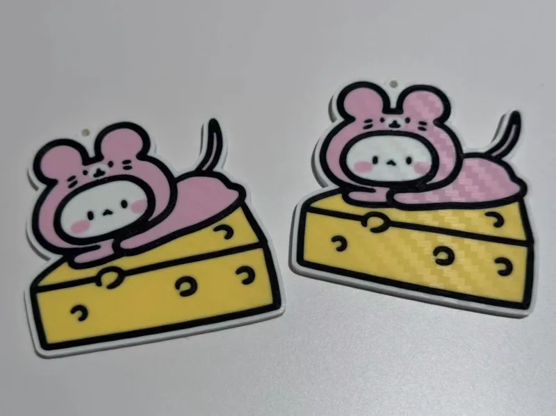 Pink Mouse On Cheese Keychain