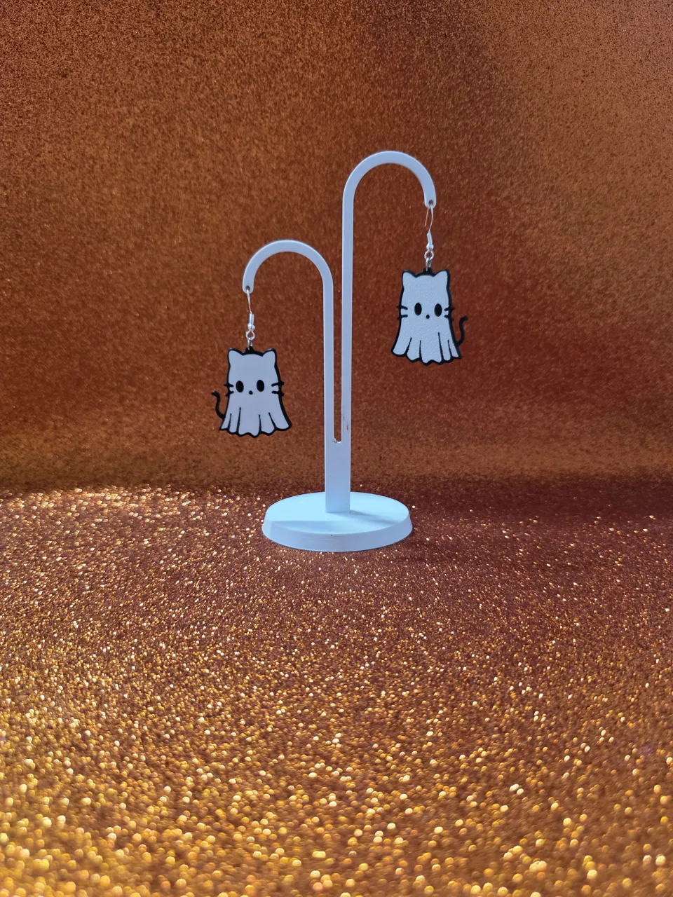 Ghost cat earrings view 3