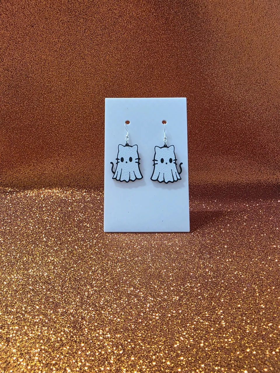 Ghost cat earrings view 2