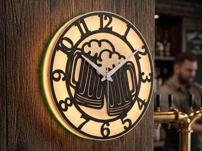 Beer Time!  Lightbox Wall Clock for Home Bars