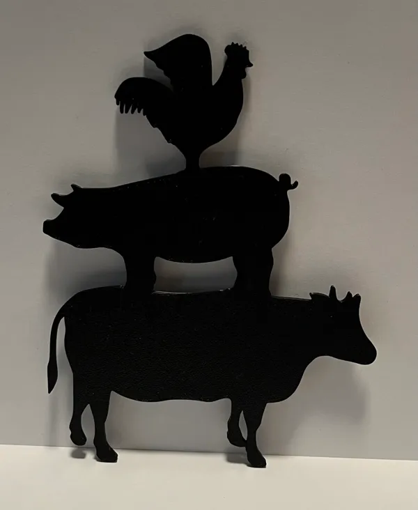 Panneau ferme poule, cochon et vache