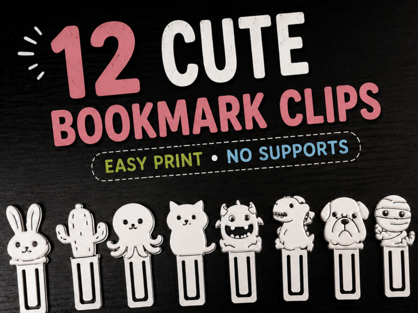 12 Cute Kawaii Bookmark Clips No Supports 