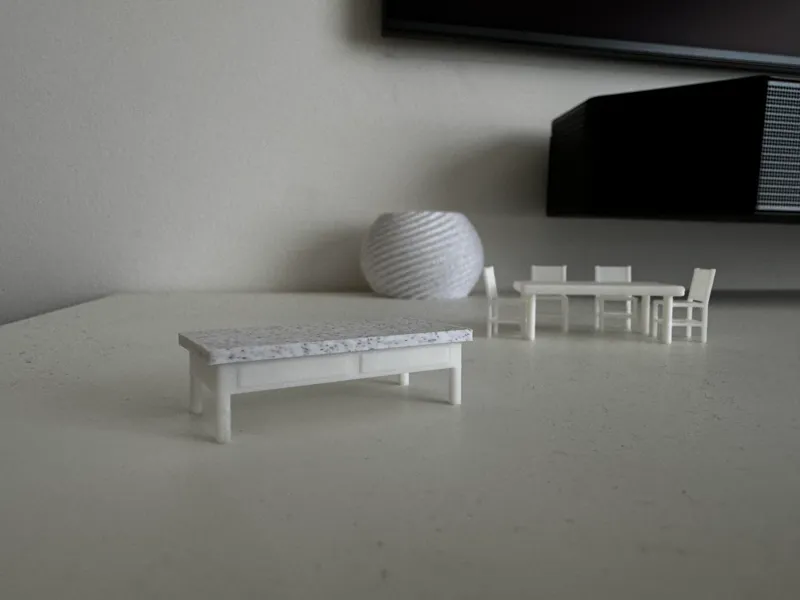 Miniature Dollhouse Coffee Table with Marble Top