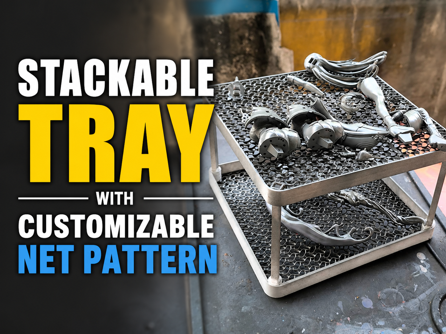 stackable tray with customizable net pattern