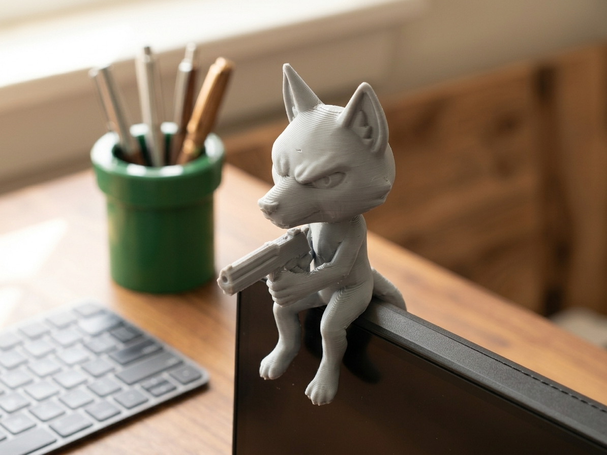 Wolf Monitor Buddy – Stylized Desk Companion