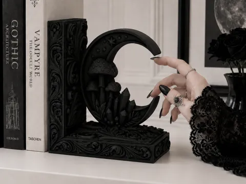 Estante o repisa: Goth Moon Mushroom Crystal gothic Bookend — referencia de MakerWorld