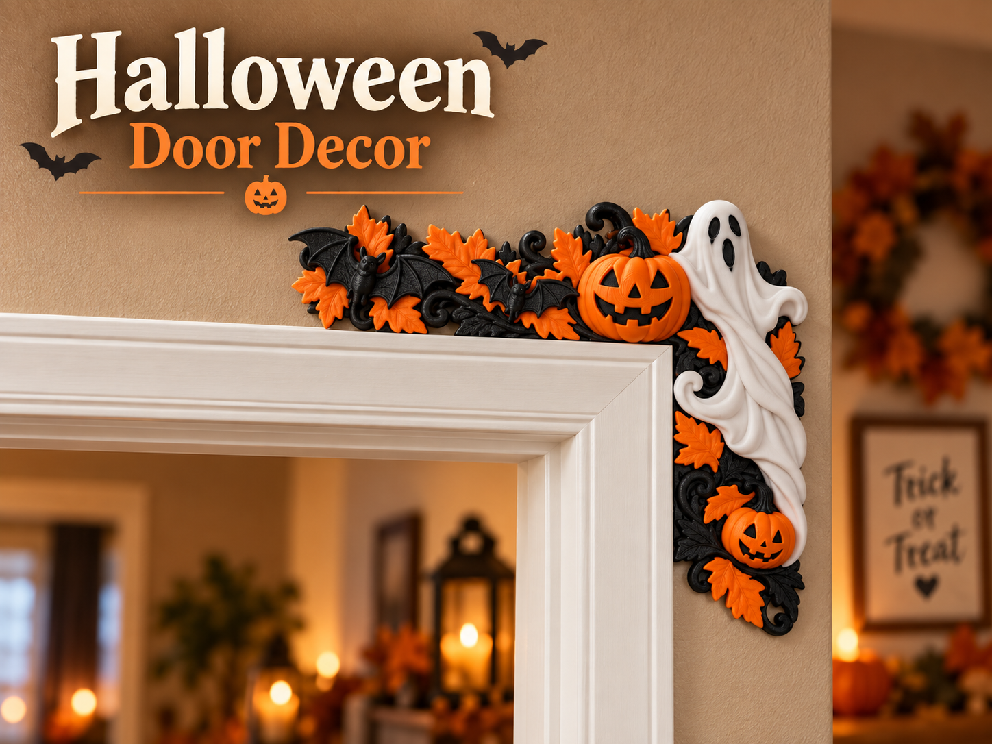 Halloween Door Corner Decor | Ghost & Pumpkins - 1