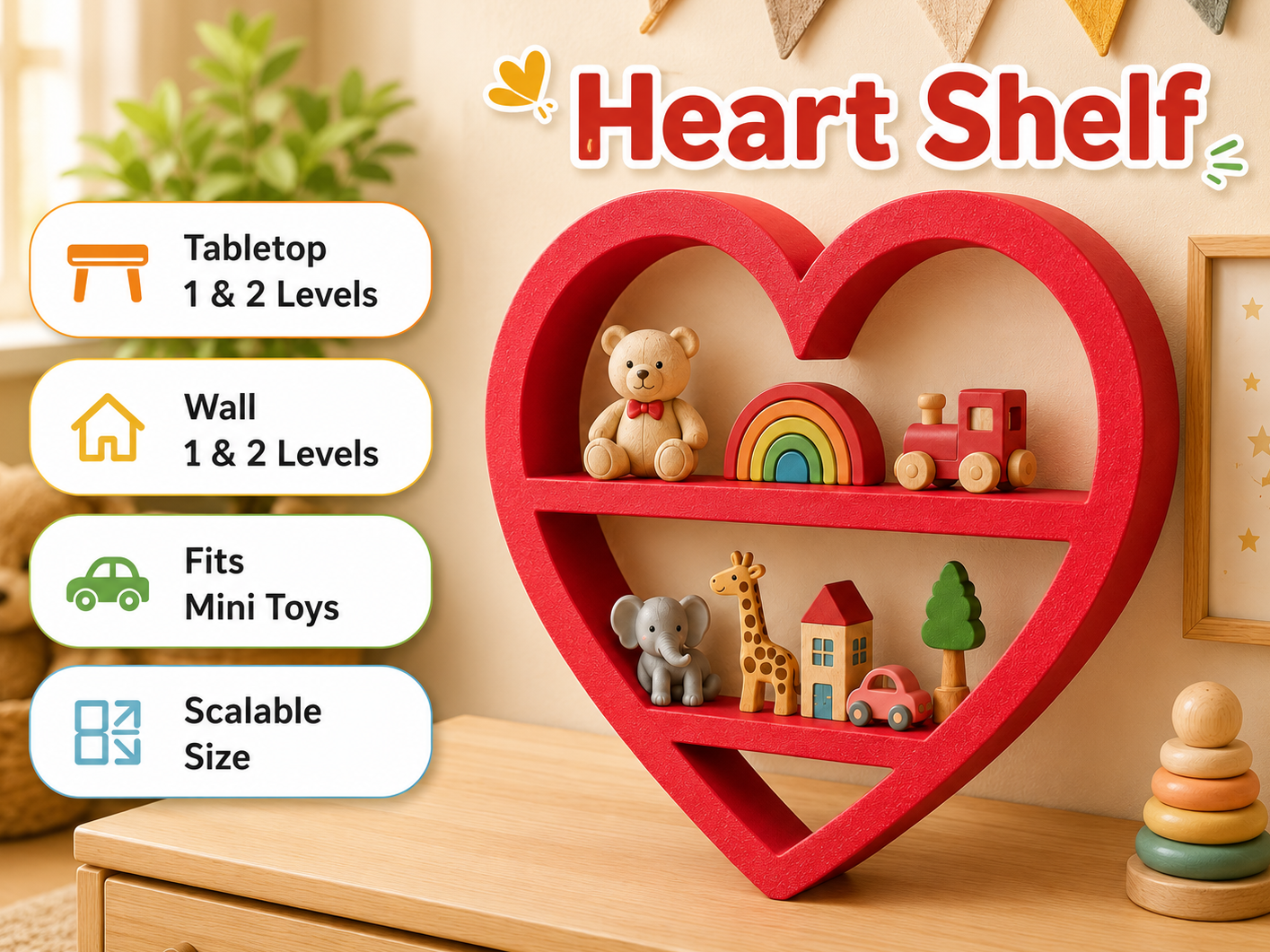 Heart Shelf Buddy – Wall & Tabletop