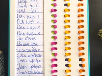 Task checklist with 3 lockable, labeled sliders