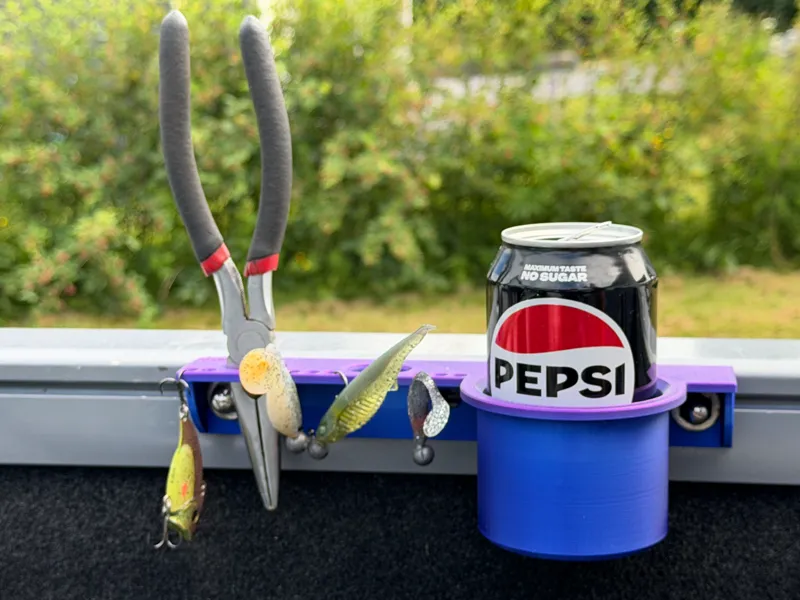 Cup, lure and tool holder for Track or screw mount