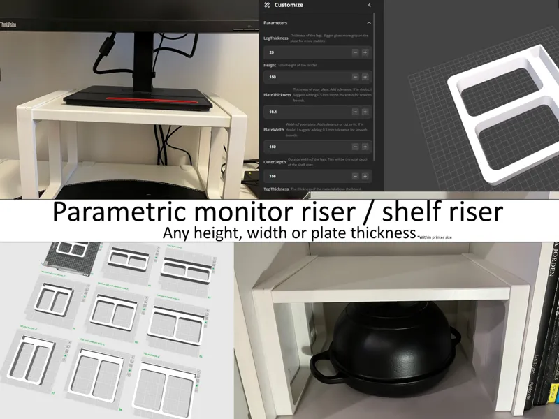 Parametric legs for shelf riser / monitor riser