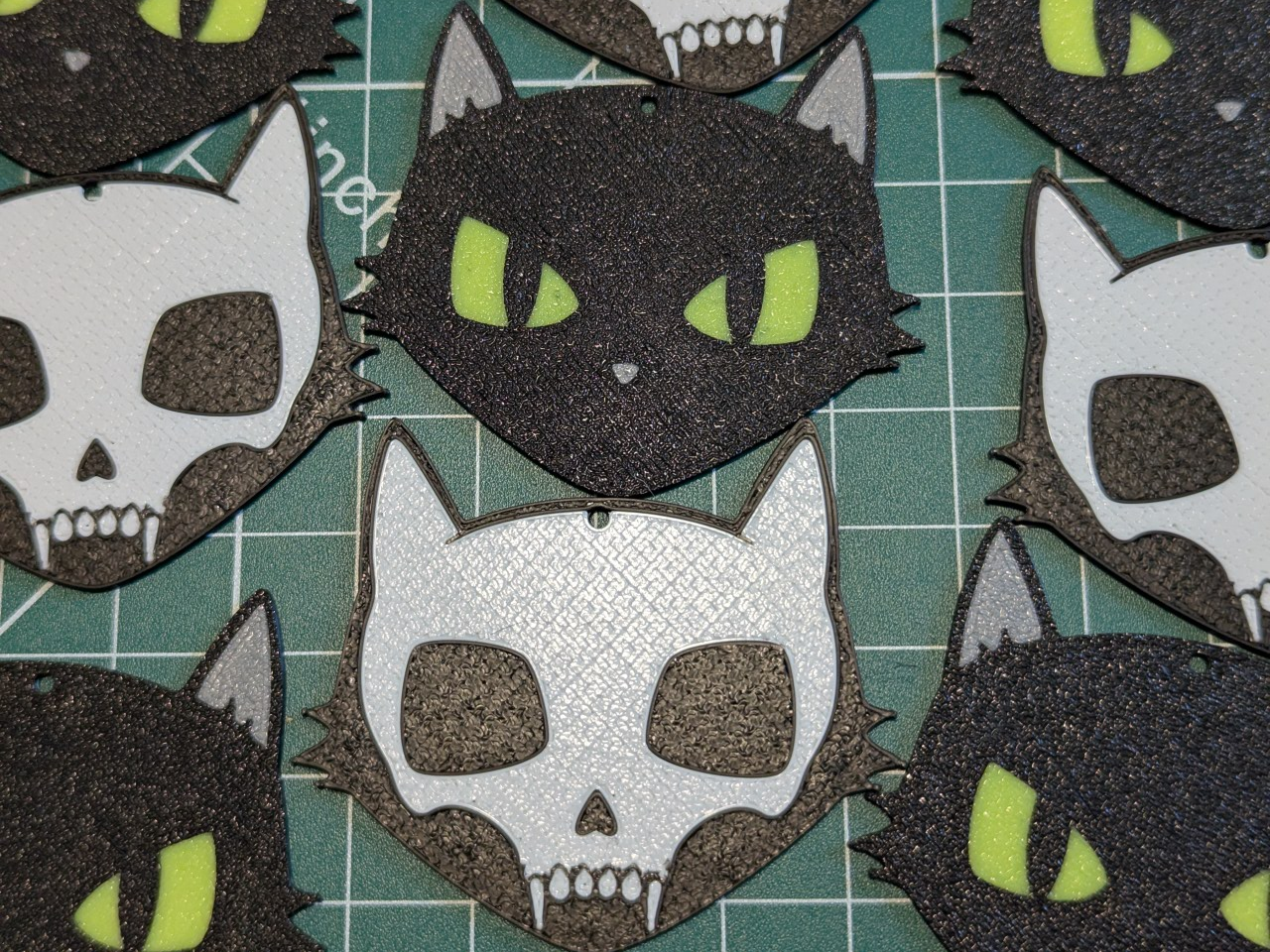 Double Sided Cat and Cat Skull Keychain
