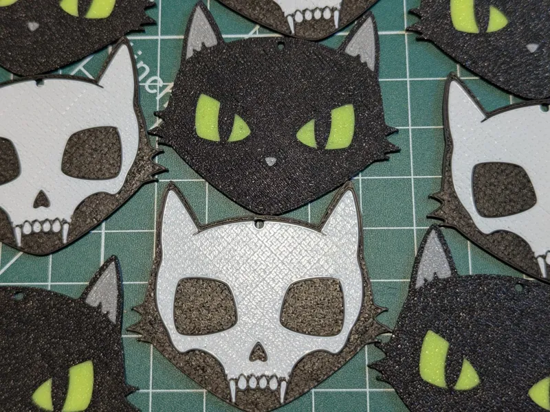 Double Sided Cat and Cat Skull Keychain