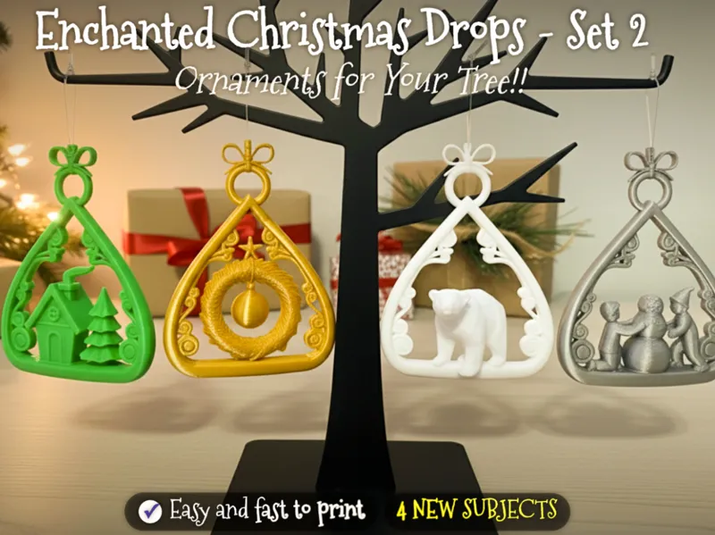 Christmas Teardrop Ornaments Set 2 (4 NEW Models)