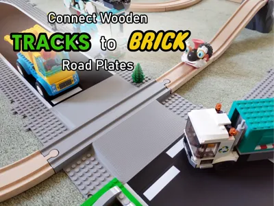 Connect wooden train tracks to Brick road plates