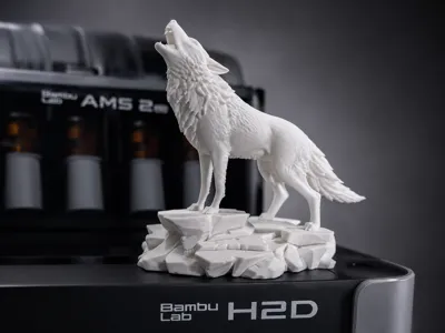 Howling Snow Wolf on Broken Ice