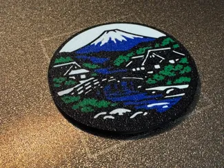 Japanese Village Dual-Sided Coffee Coaster (AMS)