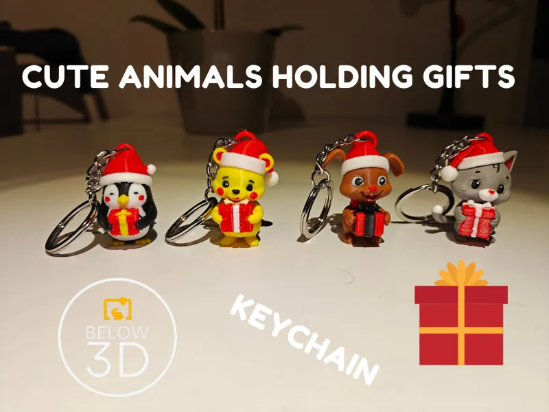 Cute animals holding gifts keychains