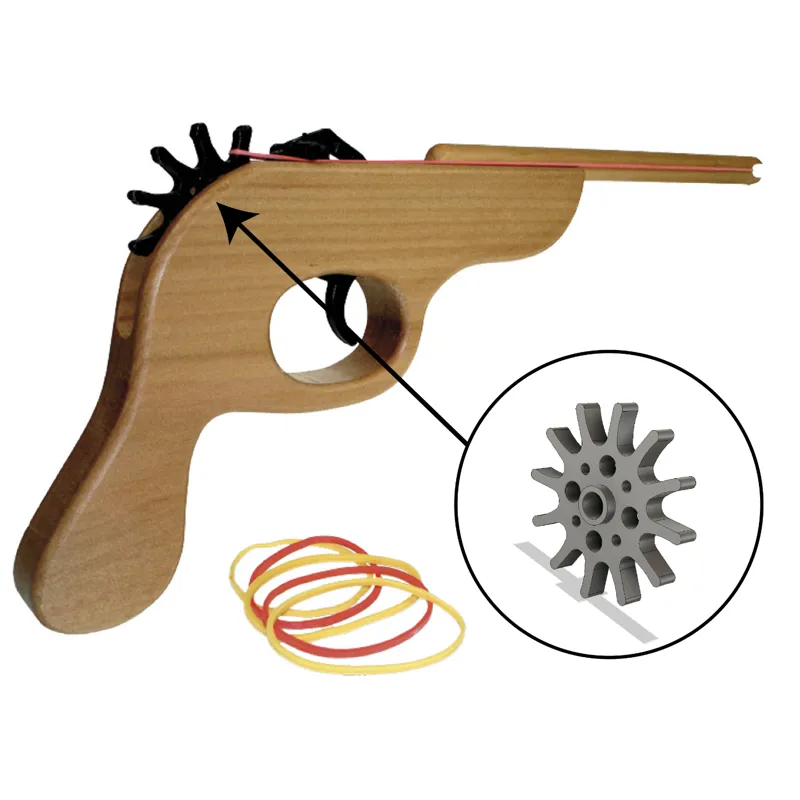 Rubber band toy gun pulley