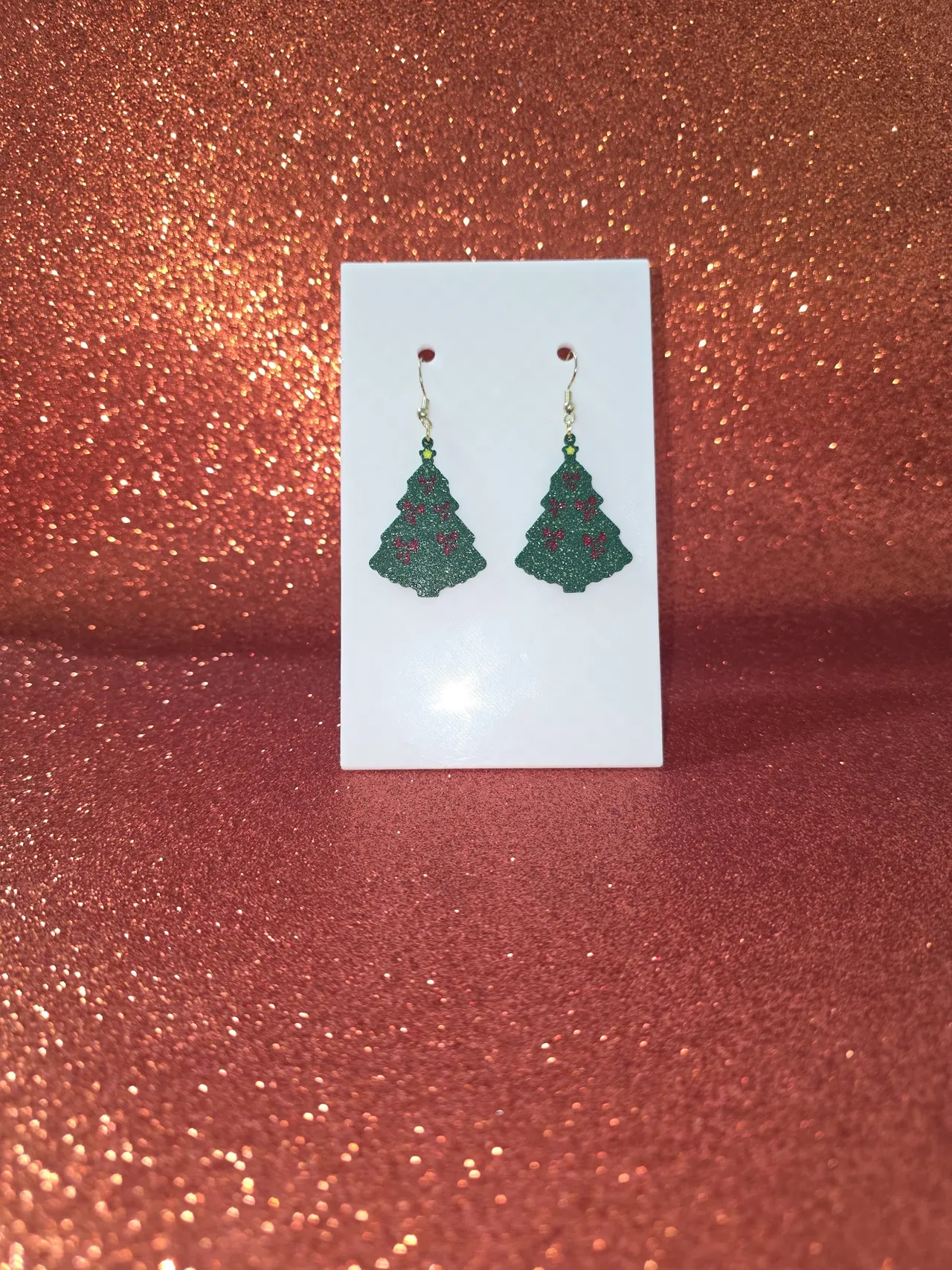 Christmas tree bows earrings view 2